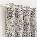 Stylish blackout curtain with an elegant dark floral damask pattern on a neutral beige background, offering excellent light-blocking, privacy, and a timeless touch for modern and classic interiors.