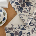 Stylish blackout curtain with an elegant dark floral damask pattern on a neutral beige background, offering excellent light-blocking, privacy, and a timeless touch for modern and classic interiors.