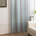 Light Blue Sheer Curtains with Subtle Geometric Pattern – Add a serene and airy touch to your home with these elegant sheer curtains in a soft light blue hue, adorned with a delicate geometric design. The lightweight fabric gently diffuses natural sunlight, brightening your space while maintaining privacy. Finished with charming tassel edges, these curtains are perfect for living rooms, bedrooms, or coastal-themed interiors, creating a calm and stylish ambiance.
