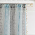 Light Blue Sheer Curtains with Subtle Geometric Pattern – Add a serene and airy touch to your home with these elegant sheer curtains in a soft light blue hue, adorned with a delicate geometric design. The lightweight fabric gently diffuses natural sunlight, brightening your space while maintaining privacy. Finished with charming tassel edges, these curtains are perfect for living rooms, bedrooms, or coastal-themed interiors, creating a calm and stylish ambiance.
