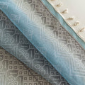 Light Blue Sheer Curtains with Subtle Geometric Pattern – Add a serene and airy touch to your home with these elegant sheer curtains in a soft light blue hue, adorned with a delicate geometric design. The lightweight fabric gently diffuses natural sunlight, brightening your space while maintaining privacy. Finished with charming tassel edges, these curtains are perfect for living rooms, bedrooms, or coastal-themed interiors, creating a calm and stylish ambiance.
