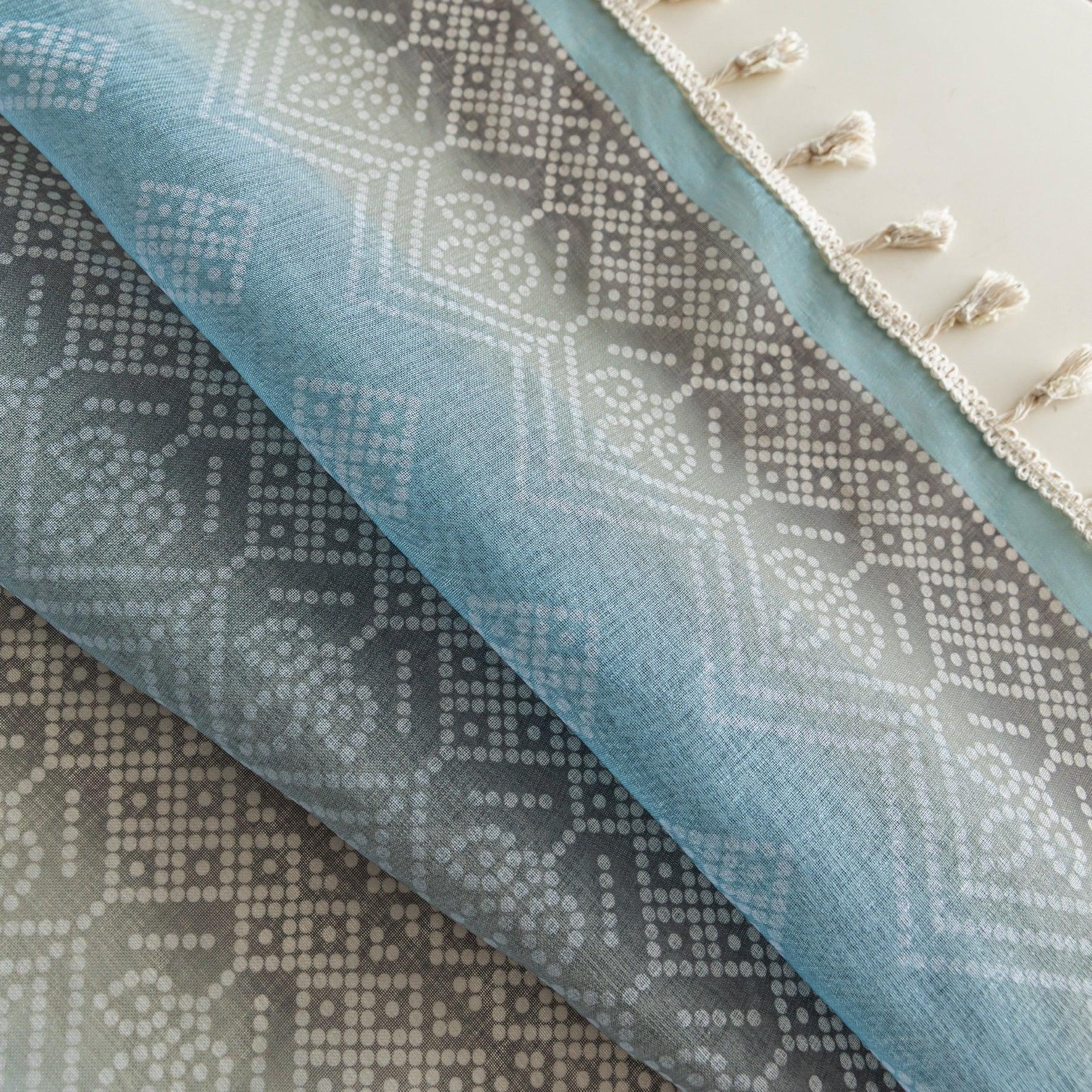 Light Blue Sheer Curtains with Subtle Geometric Pattern – Add a serene and airy touch to your home with these elegant sheer curtains in a soft light blue hue, adorned with a delicate geometric design. The lightweight fabric gently diffuses natural sunlight, brightening your space while maintaining privacy. Finished with charming tassel edges, these curtains are perfect for living rooms, bedrooms, or coastal-themed interiors, creating a calm and stylish ambiance.
