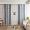 Elegant Blue and White Striped Sheer Curtains – Enhance your home décor with these beautifully designed sheer curtains featuring alternating stripes of intricate floral and geometric patterns in calming blue and crisp white tones. The lightweight, airy fabric allows natural light to filter through while maintaining privacy, creating a bright and inviting atmosphere. Finished with delicate tassel edging, these curtains are perfect for adding a touch of sophistication to living rooms, bedrooms, or coastal-ins