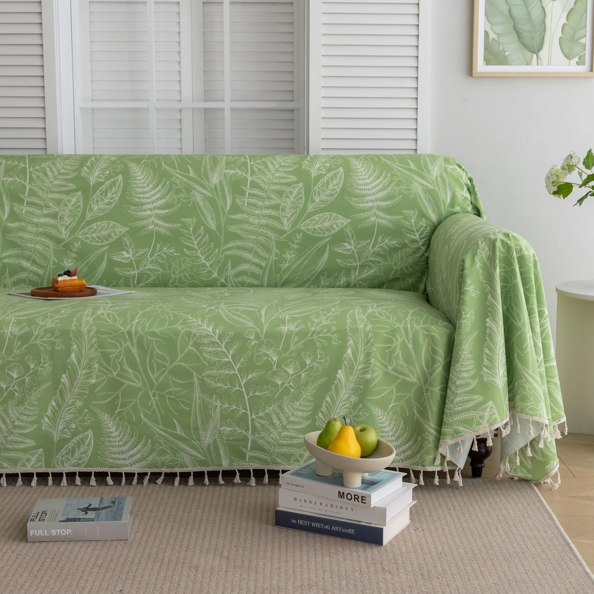 Fresh Green Leaf Sofa Cover ¨C Refresh your living space with this nature-inspired sofa cover featuring a soft green background adorned with delicate white leaf patterns. Crafted from durable, breathable fabric, it offers excellent protection against spills, stains, and everyday wear while adding a calming, botanical touch to your home d¨¦cor. Perfect for modern, eco-friendly, or minimalist interiors, this slipcover blends style and functionality, instantly revitalizing your couch with a fresh, inviting loo