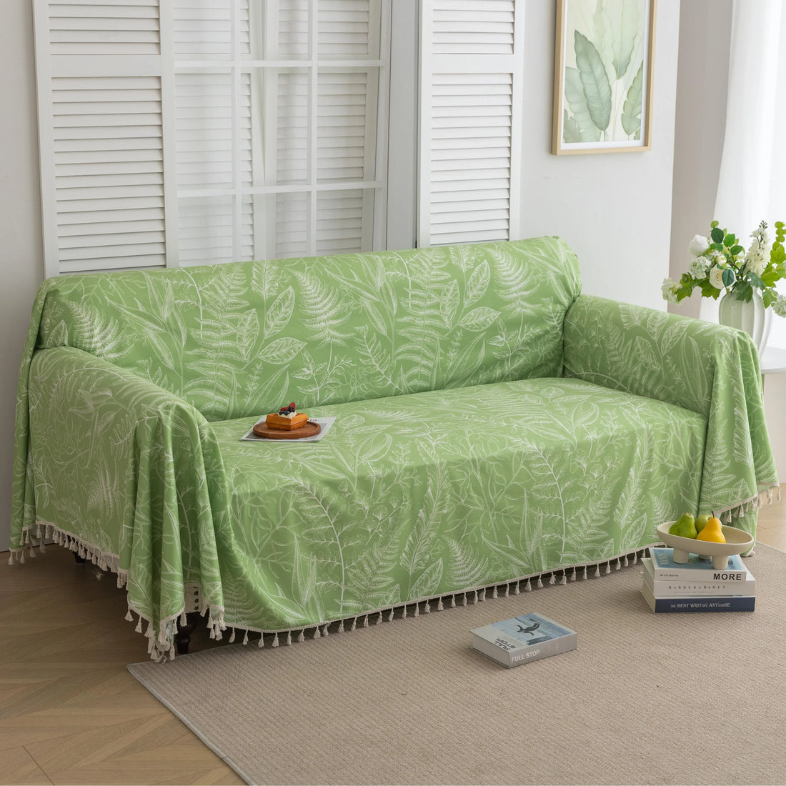 Fresh Green Leaf Sofa Cover – Refresh your living space with this nature-inspired sofa cover featuring a soft green background adorned with delicate white leaf patterns. Crafted from durable, breathable fabric, it offers excellent protection against spills, stains, and everyday wear while adding a calming, botanical touch to your home décor. Perfect for modern, eco-friendly, or minimalist interiors, this slipcover blends style and functionality, instantly revitalizing your couch with a fresh, inviting look.