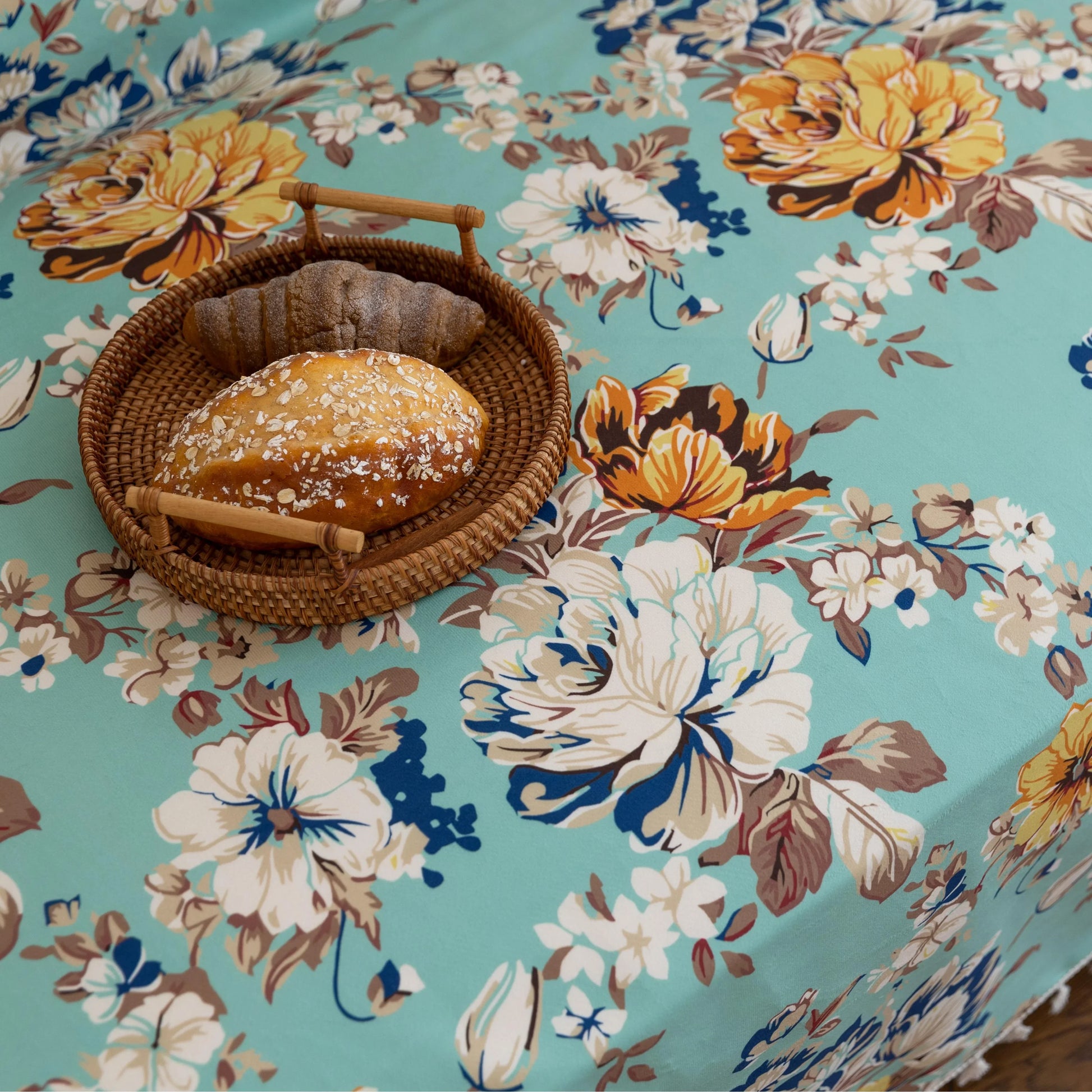 Floral Aqua Sofa Cover – Brighten your living space with this elegant sofa cover featuring a fresh aqua background adorned with large, detailed blossoms in shades of yellow, white, and blue. Made from soft, breathable, and durable fabric, it offers excellent protection against spills, stains, and daily wear while adding a refreshing burst of color to your décor. Perfect for farmhouse, cottage, or vintage-inspired interiors, this slipcover blends functionality with timeless floral charm, instantly revitalizi