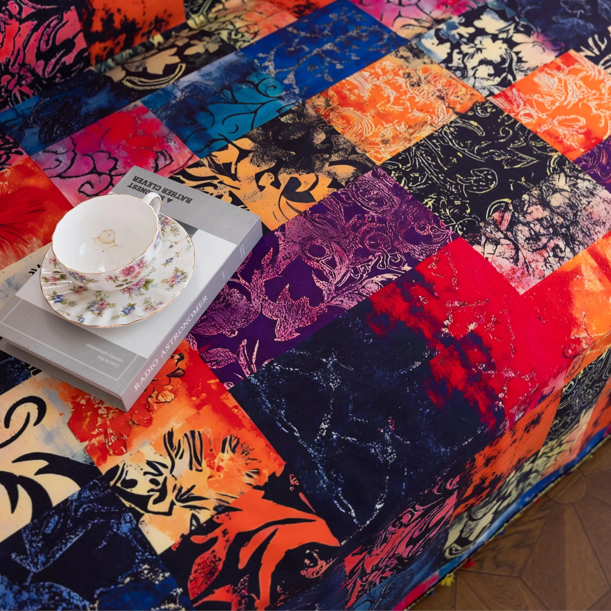 Colorful Patchwork Sofa Cover – Add a bold and artistic statement to your home with this vibrant patchwork-style sofa cover, featuring an array of rich reds, deep blues, warm oranges, and golden yellows. Crafted from soft, durable fabric, it not only protects your couch from spills, dust, and wear but also instantly refreshes your living room with a cozy, bohemian charm. Perfect for modern, eclectic, or artistic interiors, this slipcover offers a unique blend of functionality and eye-catching design for yea