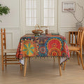 Colorful mandala tablecloth with intricate bohemian patterns and playful tassel edging — ideal for brightening up dining tables, outdoor picnics, or festive celebrations with vibrant charm.