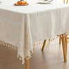 Beige Linen Tassel Tablecloth ¨C Elevate your dining area with this elegant beige tablecloth, crafted from a soft linen-blend fabric for a natural, breathable feel. Featuring subtle white woven stripes and charming tassel edges, it adds a touch of rustic sophistication to both casual meals and festive gatherings. Durable, easy to maintain, and versatile in style, this tablecloth blends seamlessly with farmhouse, bohemian, or modern home d¨¦cor while protecting your table in timeless fashion.
