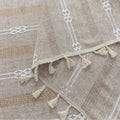 Rustic Linen Tassel Tablecloth – Add a touch of natural elegance to your dining space with this beautiful linen-blend tablecloth, featuring delicate white embroidered stripes and charming tassel edging. Its neutral beige tone effortlessly complements farmhouse, bohemian, and modern interiors, making it perfect for everyday meals or special gatherings. Durable, soft, and easy to clean, this tablecloth not only protects your table but also enhances your dining experience with timeless style and texture.
