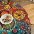 Colorful Bohemian Round Tablecloth – Brighten your dining space with this vibrant round tablecloth featuring an eclectic mix of circular mandala-inspired patterns in bold red, yellow, turquoise, and blue hues. Accented with playful multicolor tassels, it adds a lively and artistic touch to any table setting. Perfect for kitchen tables, garden parties, picnics, or festive gatherings, this durable and eye-catching tablecloth is ideal for both everyday meals and special occasions.
