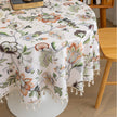 Vintage Floral Round Tablecloth ¨C Brighten your dining space with this elegant round tablecloth featuring a soft cream background adorned with intricate multicolor floral patterns. Detailed with graceful vines and blooms in warm earthy tones, it¡¯s finished with delicate white tassels for a charming touch. Perfect for kitchen tables, coffee corners, or garden parties, this durable and stylish tablecloth complements farmhouse, cottage, and classic d¨¦cor styles.
