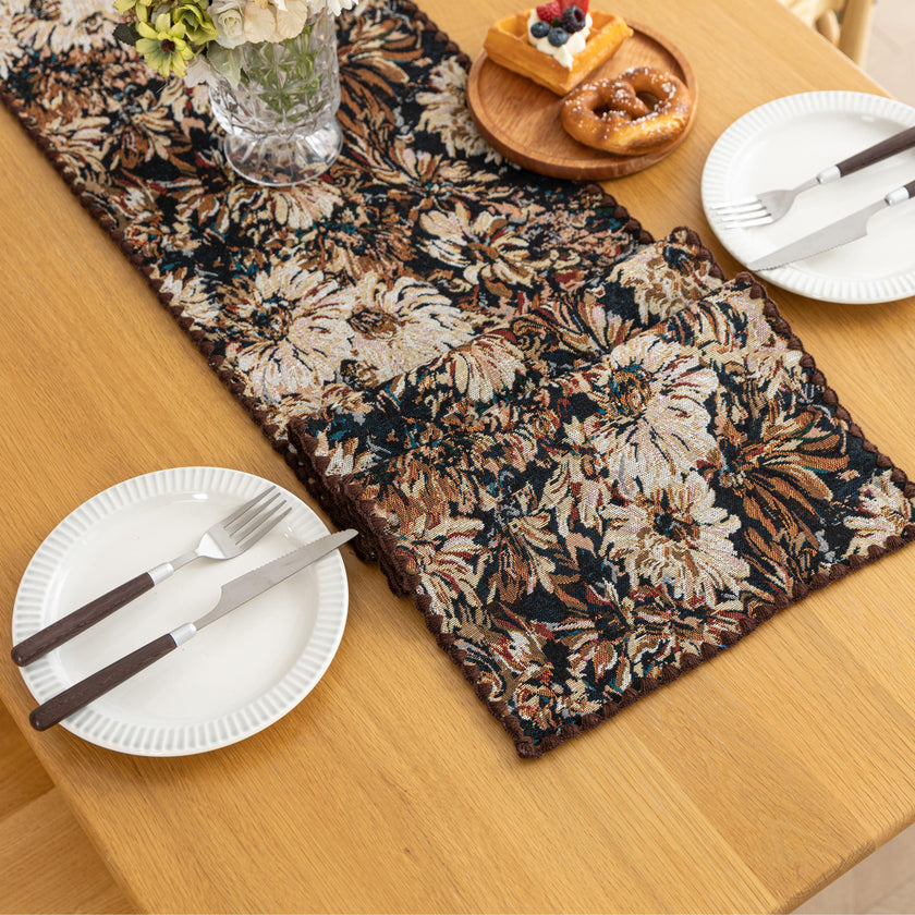 Elegant Floral Table Runner ¨C Elevate your dining experience with this sophisticated table runner featuring an artistic floral pattern in rich, earthy tones. The dark background enhances the intricate botanical design, adding depth and elegance to your table setting. Perfect for formal dinners, festive gatherings, or everyday d¨¦cor, this durable and stylish runner complements a variety of interior styles, from classic to modern.
