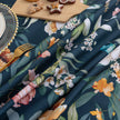 Navy Blue Flower Rectangle Tablecloth Boho Tassel Design