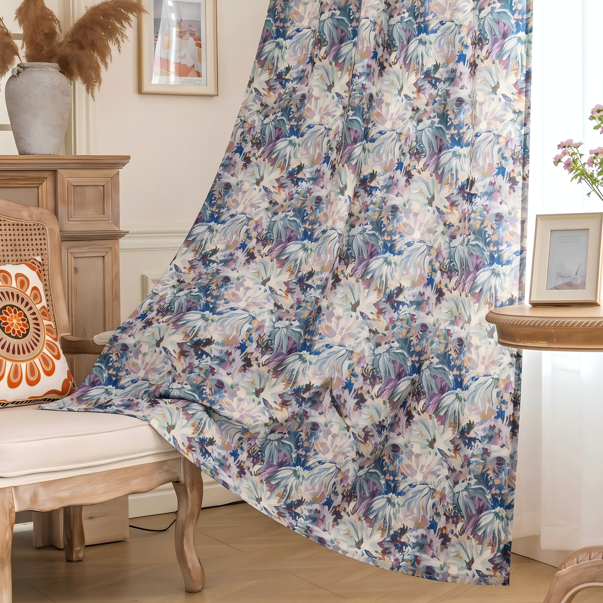 Purple Dahlia Floral Velvet Curtains Grommet Top 2 Panel - product image 1