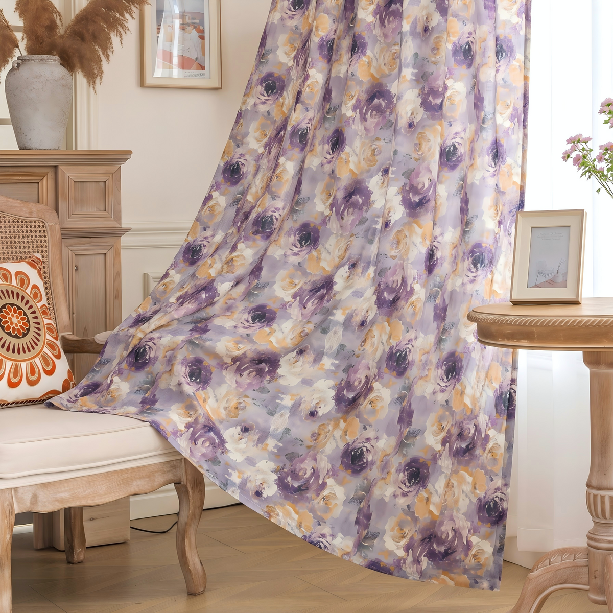 Muted Purple Yellow Rose Velvet Curtains Grommet Top 2 Panel - product image 1